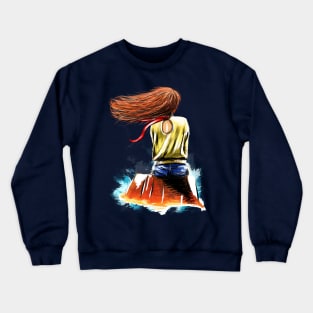 Lonely girl on the bridge by the river Crewneck Sweatshirt